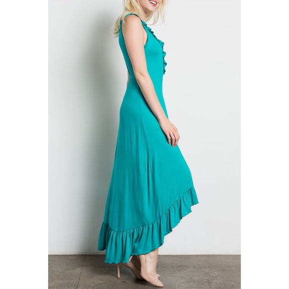 🎉CLEARANCE🎉 Jade Ruffled Hi-Low Wrap Midi Dress - Picture 3 of 4